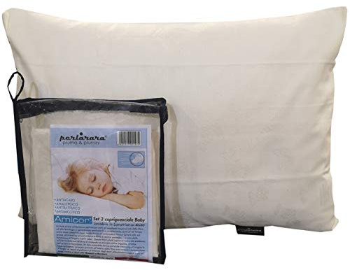PERLARARA - Set mit 2 Kopfkissenbezügen, 40 x 60 cm, für Kinderkissen, Anti-Milben, antiallergisch, antibakteriell, antimykotisch, hergestellt in Italien.