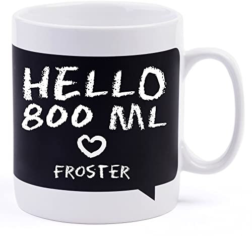 Froster Tasse Géante avec Ardoise, Grand Mug pour Dessiner ou Écrire Dessus, 800 ml, XXL, Craie incluse, Cadeau pour un Enseignant