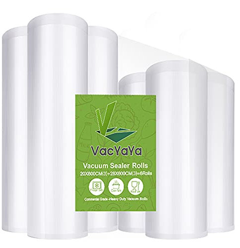 VacYaYa 6 Pack 20cmx6m(3Rolls) and28cmx6m(3Rolls) Rolls (Total 30m) Vacuum Food Sealer Machine Freezer Bags Rolls with BPA Free,Heavy Duty,Great for Sous Vide and Vac Seal Storage Rolls