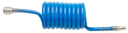 HÖGERT TECHNIK - Druckluftschlauch Spiralschlauch PU Luftschlauch Kompressorschlauch 15 m 6x8 mm mit 1/4 Zoll Anschlüssen für Werkstatt Bau Kfz Service