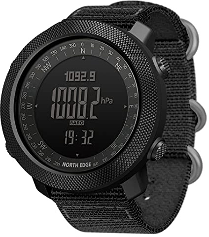 Men's Outdoor Military Watch Multifunctional Digital Wrist Nylon Band 50M Altimeter Barometer Compass Waterproof Watch for Mountaineering Swimming Fitness (Black)