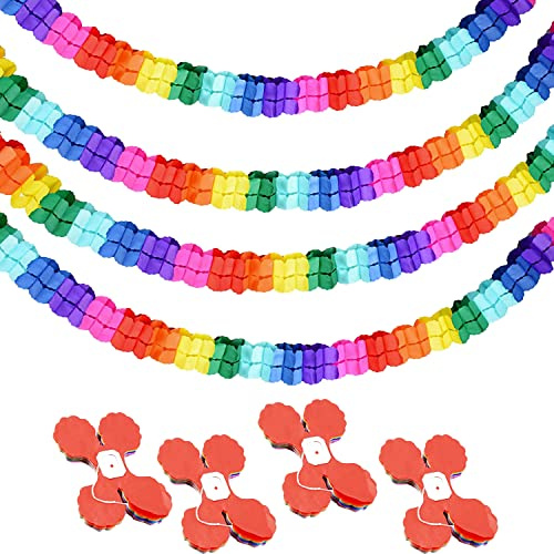 HCRXVV Bunt Girlanden(4 * 3M) Papier Girlande Geburtstag Regenbogen Dekoration, Bunte luftschlangen herzlichen gl¨¹ckwunsch Girlande fur luftschlangen Party Hochzeit Karneval Fasching Einschulung Deko
