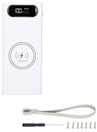 Scatola Power Bank fai-da-te, Power Bank L16 fai-da-te 18650 Scatola batteria Ricarica rapida 22,5 W e 15 W Banca di alimentazione di ricarica wireless 2 Porte di uscita USB Display LCD Bianco