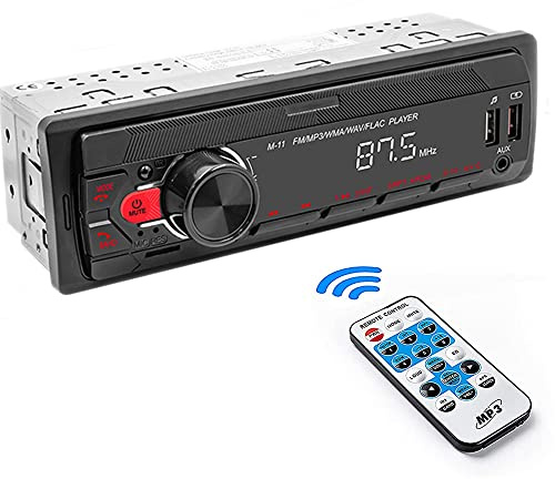 Autoradio Bluetooth 1 Din Car Stereo Bluetooth Manos libres Micrófono incorporado 4X45W Receptor de radio de coche, App Control/Dual USB/TF/FM/AUX/WMA/WAV/MP3 Media Player con 7 luces de colores
