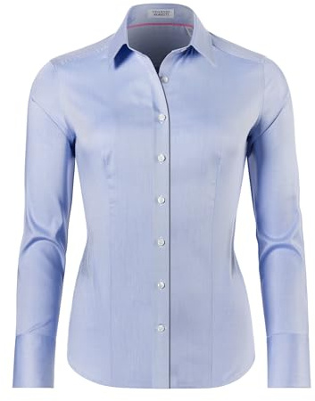 Vincenzo Boretti Blusa, Modern-Fit/Taglio Abbastanza Aderente, Colletto della Camicia, Twill - Facile da Stirare Azzurro 40