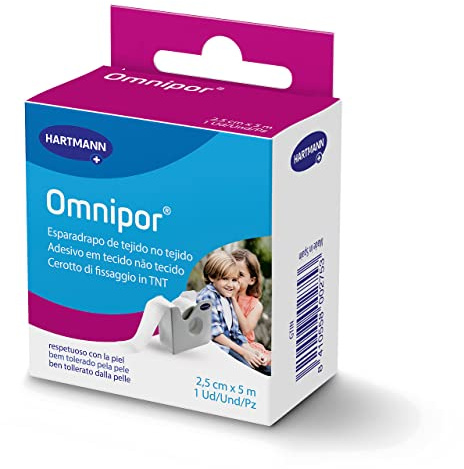 Omnipor, Esparadrapo de Tejido no-Tejido Resistente, Pre-Tape para la Sujeción de Apósitos y Vendajes, Espadrapo Hipoalargénico y Resistente al Agua, Cinta Quirurgica, Blanco (2,5cm x 5m)