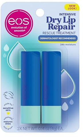 eos The Hero Lip Repair, 24HR Moisture for Severely Dry Lips, Natural Strawberry Extract, Hypoallergenic Moisturizing Lip Balm, 0.14 oz, 2-Pack