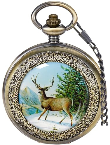 Tiong Orologio da tasca vintage con scheletro meccanico e steampunk, con scheletro, numeri romani, orologio da tasca per uomo, idea regalo e scatola, 04-bronzo Bianco, Classico