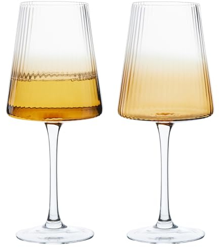 Anton Studio Designs Empire Verres à vin faits main Parfaits pour le vin rouge, le vin blanc, l'eau ou les boissons - 450 ml - Ambre - Lot de 2 élégants verres à vin