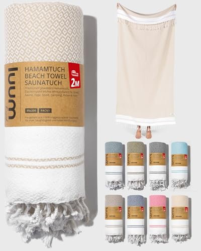 Luum® Saunahandtuch Hamamtuch groß 100x200 Strandtuch XXL Handtuch Yogatuch Duschtuch Strandhandtuch Saunatuch Badetuch Reisehandtuch Pestemal, Damen Herren, 100% Baumwolle, Beige