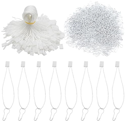 Hocansen 1000Pcs Hang Tag Fastener and 1000Pcs Safety Pins White Hanging Tag Nylon String Snap Lock Metal Ground Pins for Clothing Tags and Labels (White/BZ-GS)