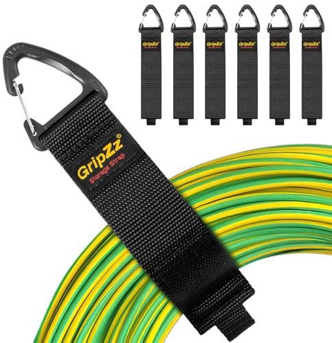 GripZz Prolunga Cavo Organizer & Ganci (Pacco da 6) - Set di Fascette per Cavi per la Conservazione di Cavi, Tubi, Fili, Corde e Accessori per Utensili in Garage, Camper, Officina (M)