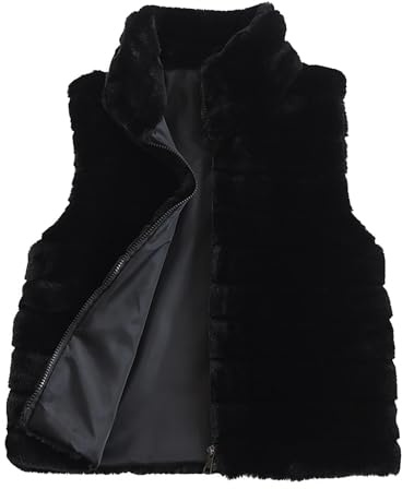 Kurz Kunstpelze Weste Damen Einfarbig Steppweste Ärmellose Fellweste Warme Pelzmantel Winterjacke Reißverschluss Pelzweste Winter Kunstfell Jacke Faux Fur Mantel Große Größen Felljacke Pelzjacke