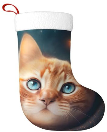 cfpolar Niedliche Katze Sternenhimmel Weihnachtsstrümpfe 45 cm, Weihnachtsbaum Hängende Strumpf Weihnachtsdekorationen Ornamente Strumpf Klassischer Geschenkhalter für Urlaub Famliy Home Party Saison