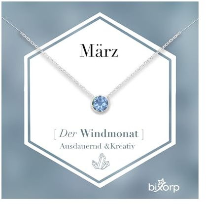 Bixorp Geburtsstein Halskette mit Zirkonia-Anhänger - Edelstahlkette mit rundem Zirkonia-Kristall - Gold & Silberfarben