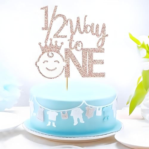 AIBAOBAO Kuchendekoration 1/2 way to one, 6 Monate Kuchen Topper | Goldfarbener Glitzer Junge oder Mädchen Geburtstagsparty-Dekoration, Geeignet für Nachtisch, Cupcakes, Gebäck