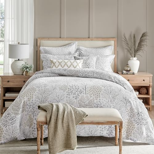 Levtex Home English Forest Natural Reversible King Duvet Cover Set (106x94in) with 2 Pillowcases (36x20in) - Floral Bedding - Taupe, Grey - Cotton King Size Duvet Cover Set - Soft, Pre-Washed