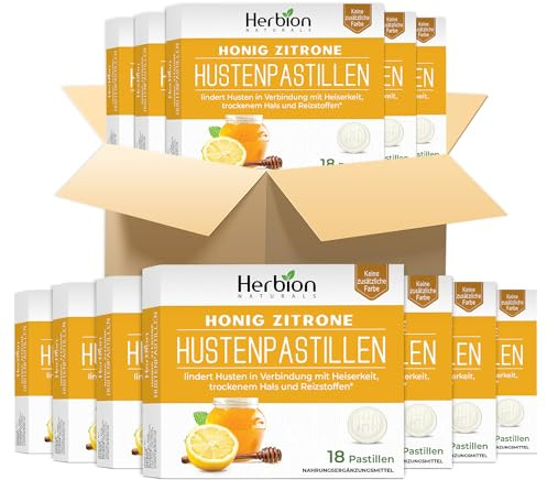 Herbion Naturals Hustenbonbons mit natürlichem Honig-Zitronen-Geschmack | Nahrungsergänzungsmittel, lindert Husten, 18 Lutschtabletten (Packung mit 48)