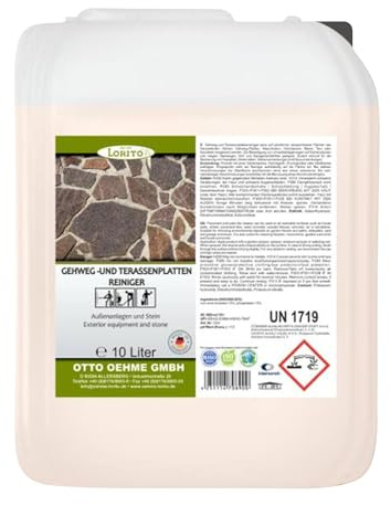 Lorito Gehweg- und Terassenplattenreiniger 10L, Konzentrat | Alkalisch, gegen Ablagerungen und Schmutz, zur Reinigung von Hauswänden, Gehweg-Platten, Holzzäune und Fassaden