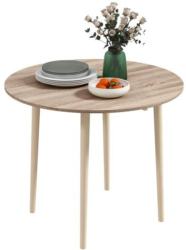 HOMCOM Tavolo Pieghevole a Ribalta per Cucina e Soggiorno, Tavolo da Pranzo in Truciolato e Legno di Pino, Ø89x73.5 cm, color Legno