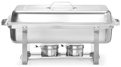 HENDI Chafing Dish Set, 4 Stück, mit 4X GN1/1 Behältern, 8X Brennpastenbehältern, integriertem Deckelhalter, Warmhaltebehälter, Buffetwärmer, Speisewärmer, 8,5L, 610x355x(H) 297mm, Edelstahl