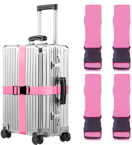 MOLHEM Juego de 4 correas para maleta, correas de equipaje reforzadas gruesas y resistentes, correas ajustables para maleta de viaje (rosa)