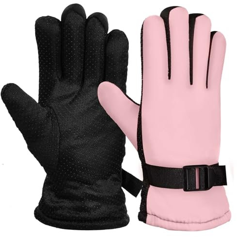 Lunaanda Handschuhe Kinder Skihandschuhe, Winterhandschuhe für 7-13 Jahre Jungen und Mädchen, wasserdichte & Winddichte Schneehandschuhe für Skifahren Radfahren Snowboard Outdoor Aktivitäten (Rosa)