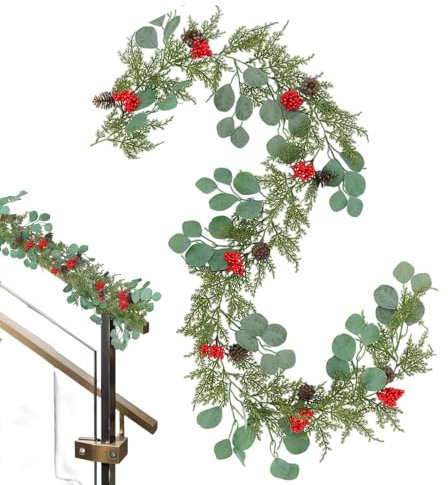 Grüne Weihnachtsgirlande, Weihnachtsgirlande aus Kiefernholz, 1,8 m, künstliche Rattan-Girlande, flexibel, multifunktional, dekorativ, für Treppengeländer, ma