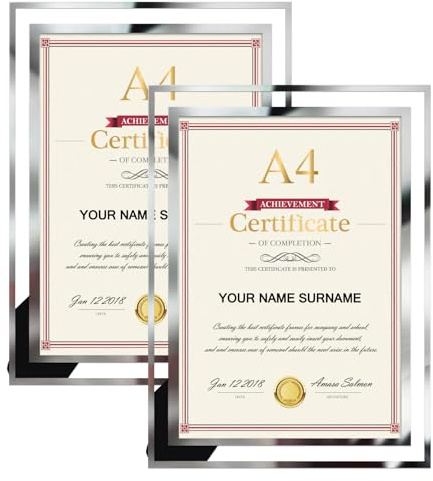 Giftgarden 2 Pack A4 Glass Picture Frame, A4 Photo Frame for Tabletop Display of Certificates, Wedding Photos, Family Pictures, and Graduation Photos