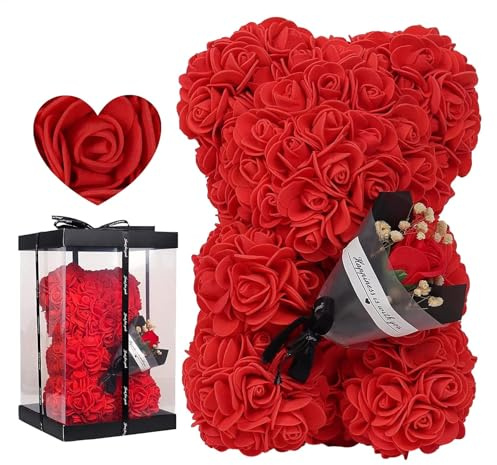 Rosen Teddybär, Blumenbär, Teddybär In Rosenform, Künstlicher Rosenbä, Rose Bär Für Immer Künstliche Blumen Mit Durchsichtiger Box, Rosen-Blumenbär, Geschenk Frauen Muttertag, Valentinstag, Jubiläum