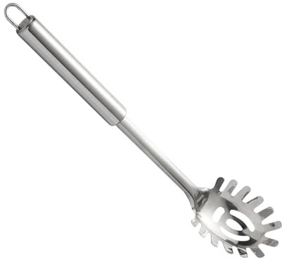 Spaghettilöffel Nudelzange Edelstahl Professionelle Nudelkelle mit Ergonomischer Griff Spaghettizange Nudellöffel Mit Zähnen Spülmaschinengeeignet Hängbar Perfekt für Spaghetti Linguini und Pasta