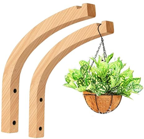 Kaxich ﻿2 Pièces Suspension Mural Crochet Plante, Crochets Muraux en Bois, Crochets pour Plantes Suspendues, Supports de Panier Suspendu pour Lanternes, Support Fleurs, Carillons éoliens, Jardinière