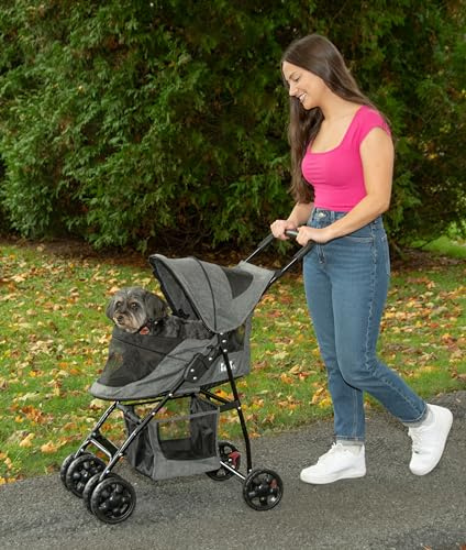 Pet Gear Happy Trails Lite Haustier-Kinderwagen für Katzen/Hunde, mit Reißverschluss, einfach zu falten mit herausnehmbarem Futter, Sicherheitsgurt, Aufbewahrungskorb, Kieselstein