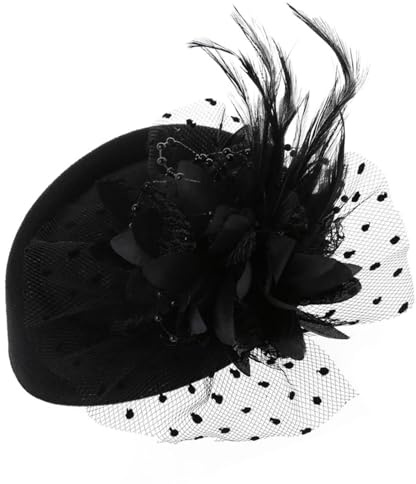 Yuannee Fascinator da Donna Cappello Piumaggio,Fermaglio per Nero Cappello Fascinator Elegante Copricapo da Sposa Vintage con Velo Fermaglio per Nero tè Cocktail Fermaglios