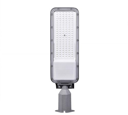 Partenopea Lampione armatura stradale ad alta efficienza illuminazione LED 10000 lm inclinazione regolabile luce per viali strade sentieri giardino 230V (Grigio 100w luce naturale 4000K)