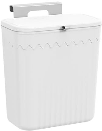 Blanc Premium Poubelle Suspendue Cuisine 27x13x29 Cm, 4.05L, PP, Ouverture Coulissante + Rabattable, Idéale Pour Cuisine, Salle De Bain, Dortoirs