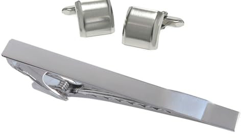 Set Manschettenknöpfe + Krawattennadel ca. 6,9 cm lang - silbern matt + glänzend inkl. Geschenkboxen