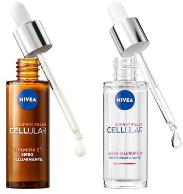 NIVEA Cellular Expert Skincare Kit, Set skincare completo con Siero Viso Acido Ialuronico Rimpolpante 30 ml e Siero Vitamina C Illuminante 30 ml per una pelle rimpolpata e luminosa