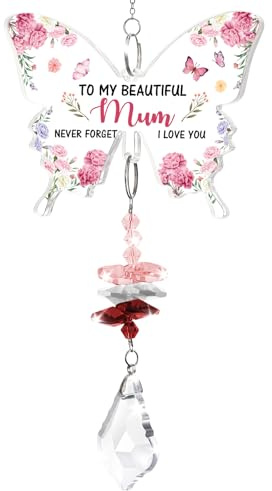 Funnli Gifts for Mum, Butterfly Acrylic Crystal Suncatcher Presents for Mummy on Birthday Mothers Day from Daughter Son Children, Mum Grave Memorial Ornaments | Presents for Mummy on Birthday Christmas Xmas Mothers Day from Daughter Son Children, Mum Grave Memorial Ornaments