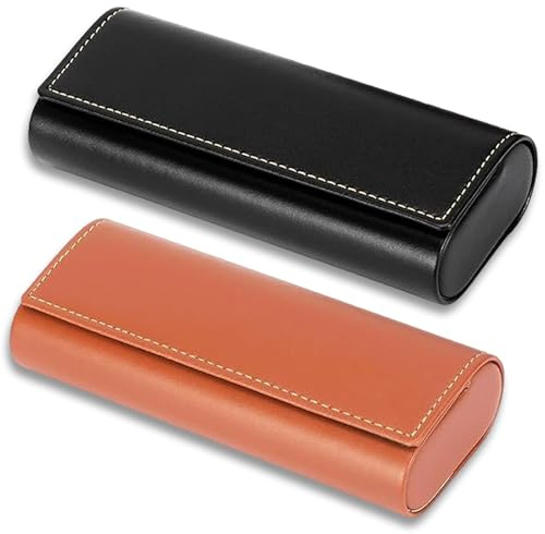 2 Stück Brillenetui Hardcase Leder Metall, Brillenetui Sonnenbrille Tragbares Brillenbox Sonnenbrillen Etui Brillen Etui Hart Sunglasses Case mit Reinigungstuch Im Vintage Stil Für Meisten Brillen