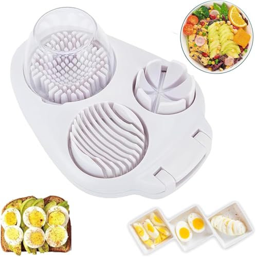 Next Level Eierschneider, 3-in-1-Eierschneider für hart gekochte Eier, Edelstahl-Würfel, Eierschneider, Küchen-Zerkleinerer für Erdbeere, Pilz, Trauben, Kirschtomaten (1 Stück)