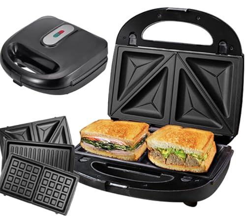 Machine à Sandwich éLectrique 3 En 1, Gaufrier Avec Plaques AntiadhéSives Amovibles, Gril Avec Chauffage Double Face, Facile à , Parfait Pour Cuisiner Le Petit-DéJeuner, Le Fromage Grillé Et Le Steak