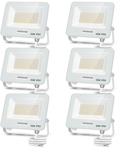 Aigostar Faretto LED da Esterno 50W, 4500LM, Faretti LED Esterno Naturale 4000K, Luce di Sicurezza Impermeabile IP65, Per Giardino, Cortile, Garage, Corridoio, Confezione da 6