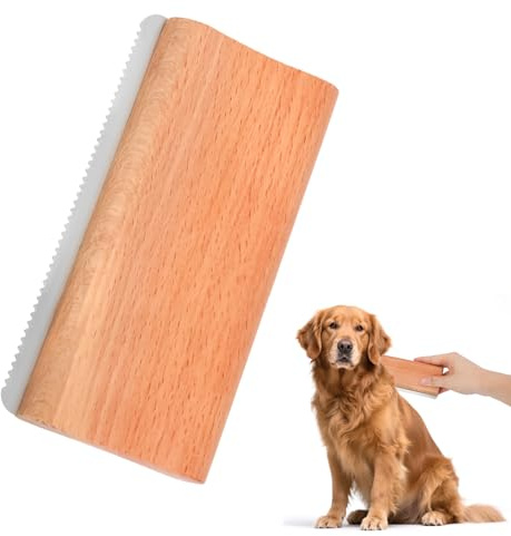 Fukaisu Hund Enthaarungsbürste, Hölzerne Tierhaarbürste mit Feinen Kammzähnen Ergonomisches Werkzeug zur Tierhaarentfernung zur Fellpflege von Hunden Katzen Pferden Kaninchen