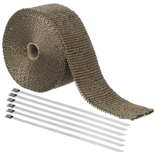 Tofficu Hitzeschutzband Auspuff 10 M X 50 Mm Für Motorrad Fiberglas Abgaswärmewickelrolle Mit 6 Edelstahlbindern Zur Hitzereduzierung Schutz Von Schlauch Und Fahrer