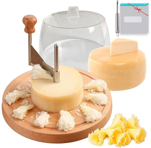 Kaleluv Cheese Curler Wheel, Stainless Steel Cheese Curler Flower Maker Wheel Slicer, Girolle Cheese Shaver for All Round Hard Cheeses, Sharp Blade & Wood Base, for Tête de Moine & Chocolate