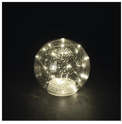 EMOS - Sfera di vetro a LED con catena luminosa - Decorazione da tavolo in vetro con 20 LED, luce bianca calda, diametro 15 cm - timer 6/18h, funzionamento a batteria (3 x AA) - Durata 10000 ore - per