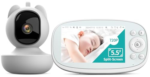 VIZOLINK Babyphone con fotocamera, 5,5 pollici, 1080P IPS Baby Monitor con batteria da 5000 mAh, tracking mobile, allarme di sicurezza, visione notturna HD, modalità VOX, zoom 5x, audio a 2 vie