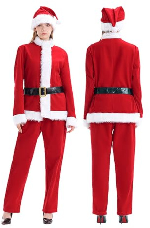 HELLORSOON Costume De PèRe NoëL pour Hommes, Complet De DéGuisement pour Adulte Saint Nicolas NoëL Costume Rouge Velours Luxe VêTement Hommes Adultes Adolescent