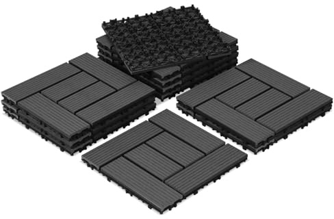 Peviasot WPC Terrassenfliesen, 30x30cm 11 Stück / 1m² Balkonfliesen Klickfliesen mit Klick-System, Wasserfest und Rutschfest, Geeignet für Balkon und Garten, Anthrazit